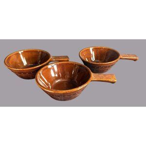 3 Marcrest Daisy Dot Ovenproof Stoneware 5" Handled Soup Bowl  Brown Vintage